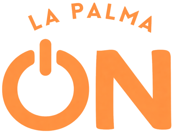 Orange text: 'LA PALMA ON' with power button icon inside the 'O'.